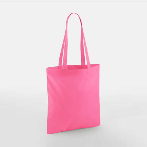 True Pink cotton tote bags with custom print, long handles, 140 g/m²