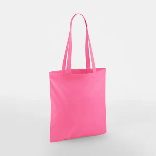 Tote bags en coton couleur rose true pink personnalisés, anses longues, 140 g/m²