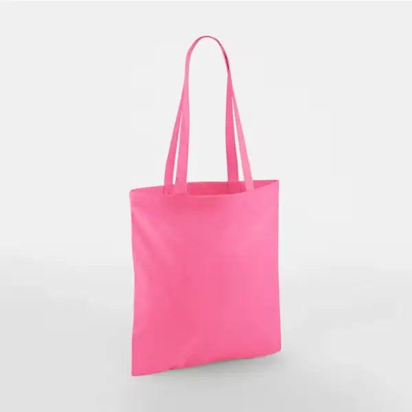 True pink classic cotton tote bag with long handles and custom logo print, 140 g/m², 38 × 42 cm