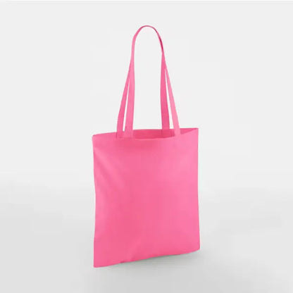 True pink classic cotton tote bag with long handles and custom logo print, 140 g/m², 38 × 42 cm