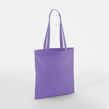 Violet lilla bomuldsmuleposer med eget tryk, lange hanke, 140 g/m²