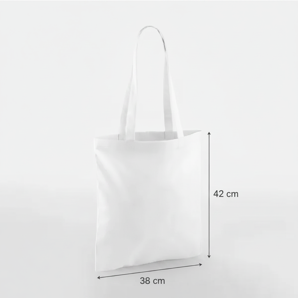 Valkoinen klassinen kangaskassi puuvillasta 38 × 42 cm (140 g/m²) – kuva 2