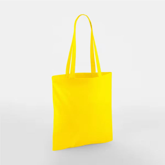 Tote bags en coton couleur jaune personnalisés, anses longues, 140 g/m²