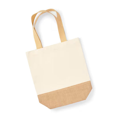 Close-up detail of natural jute base canvas shopper bag, 407 g/m²