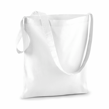 Valkoinen kangaskassi olkahihnalla, omalla painatuksella, 140 g/m²