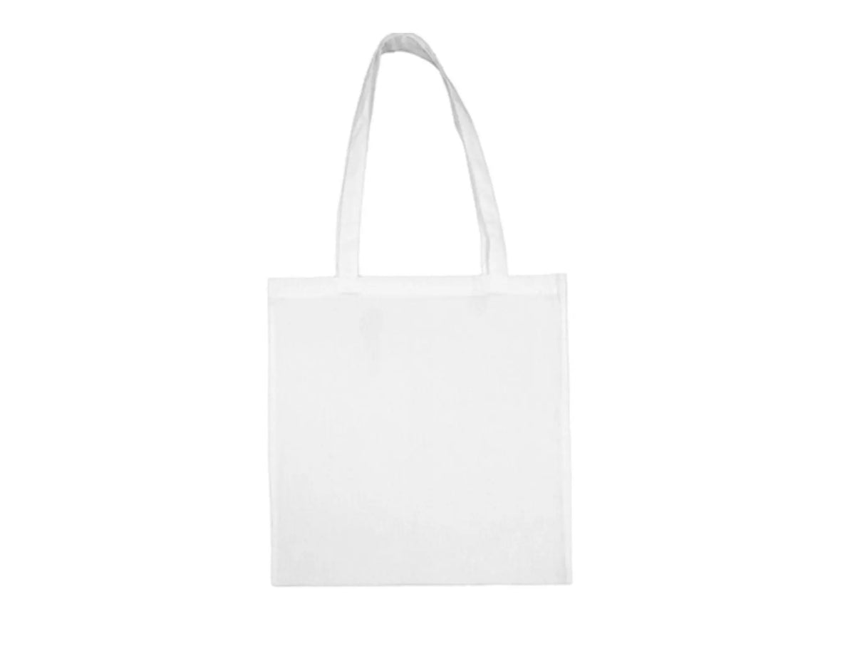 White cotton tote bag with long handles and custom logo print, 100 g/m², 38 × 42 cm