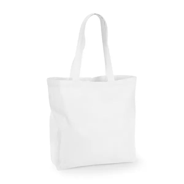Bolsa de algodón grande con fuelle blanca, 140 g/m², con estampado personalizado