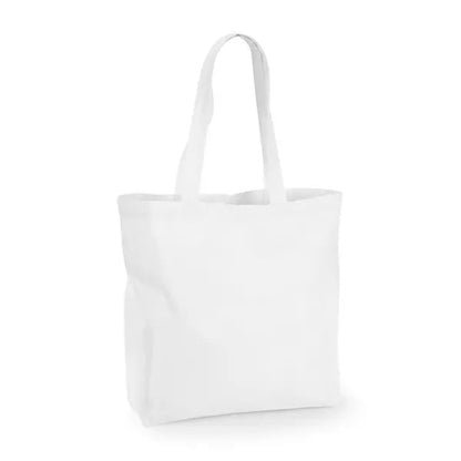 Grand tote bag en coton à soufflets blanc avec logo personnalisé, 140 g/m²