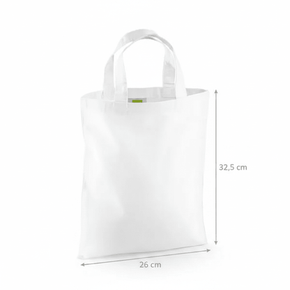 Hvid mini-mulepose i bomuld med eget tryk (140 g/m², 26 × 32,5 cm) – billede 2