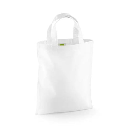 Hvid mini bomulds mulepose med eget logotryk, 140 g/m², 26 × 32,5 cm