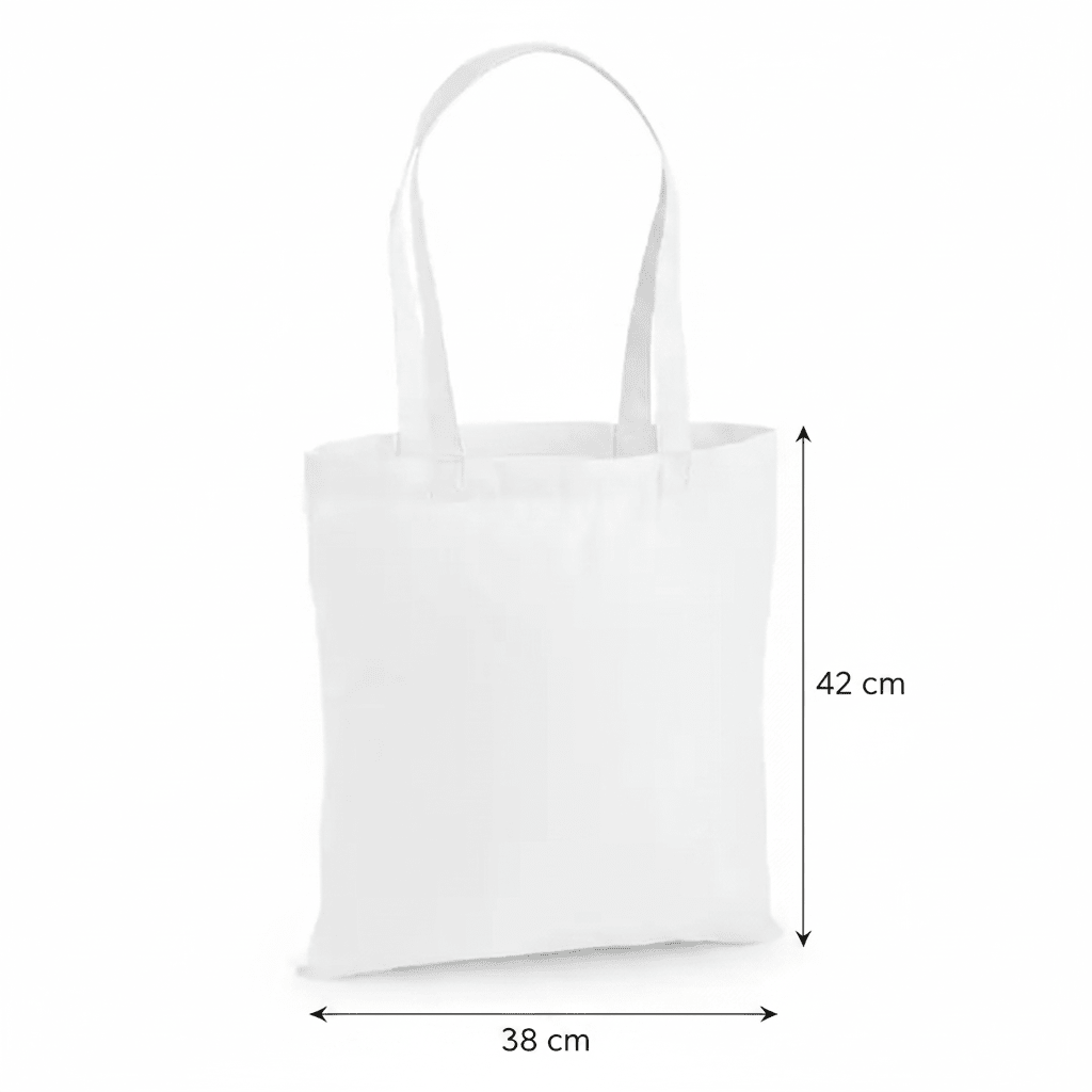 Valkoinen premium-kangaskassi puuvillasta 38 × 42 cm (200 g/m²) – kuva 2