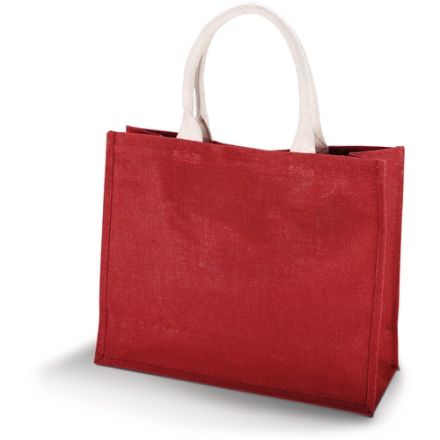 Wine Red jute beach bag with custom print, 42 × 35 cm, 330 g/m², cotton handles